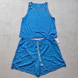 BRAND NEW w. tags Jenni Bright Blue Tank & Printed Shorts Sleep Set
